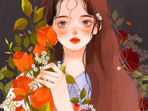 油画风少女插画