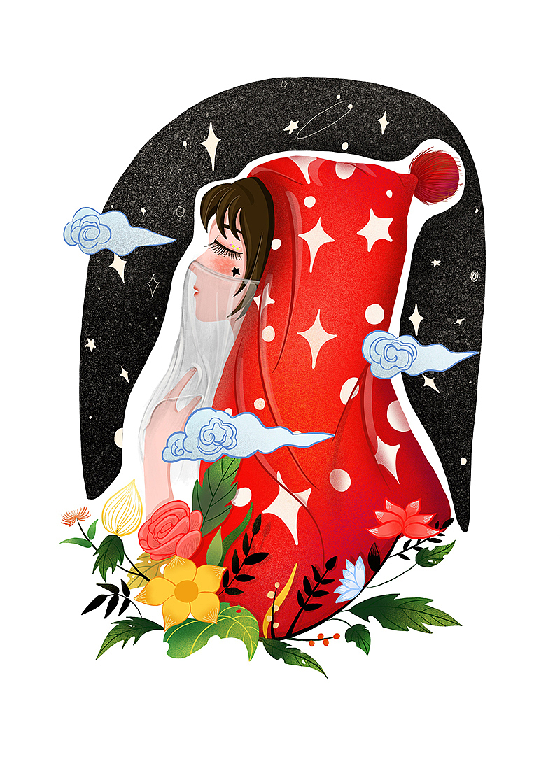 红衣女郎——原创插画