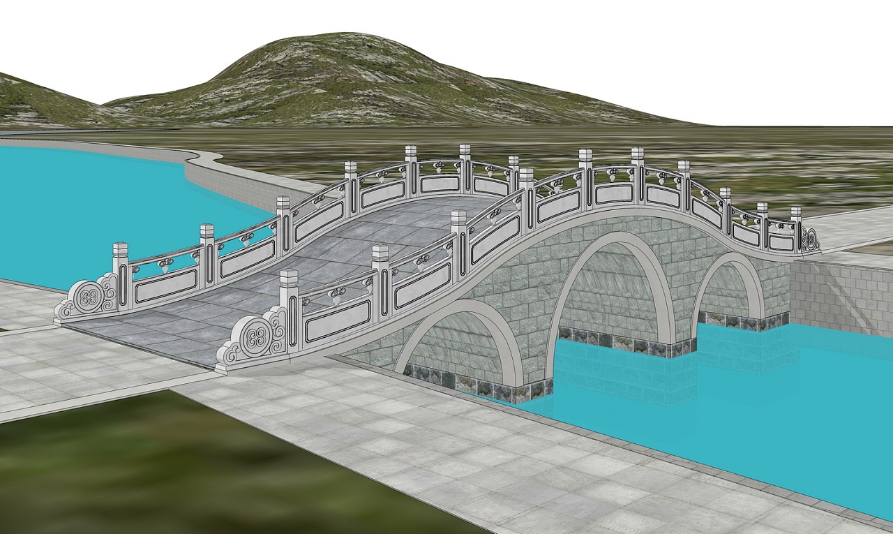 中式石拱桥设计su模型下载|空间|景观设计|素模网 - 原创作品 - 站酷