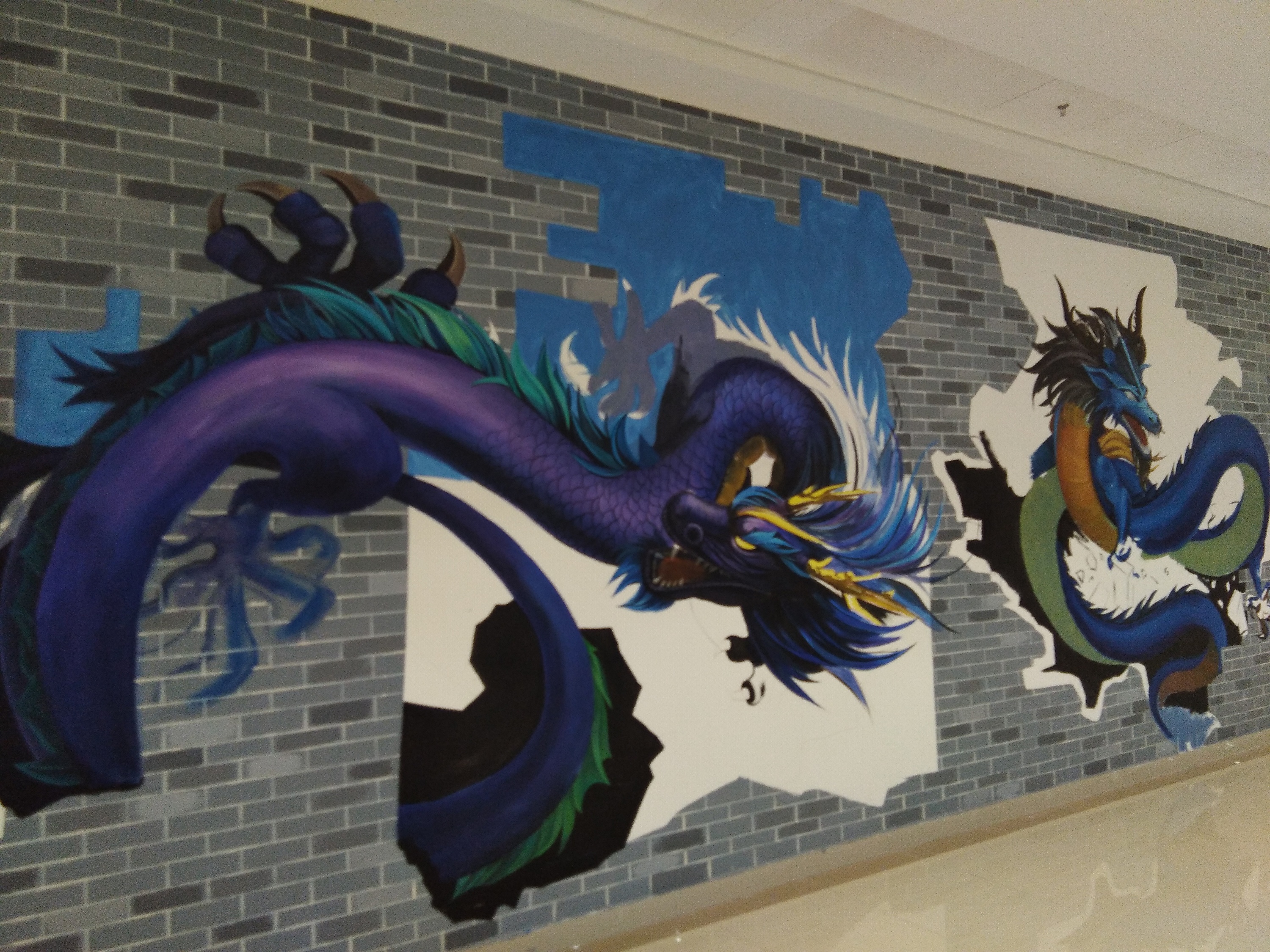 山西太原墙体彩绘太原墙绘九龙壁创作