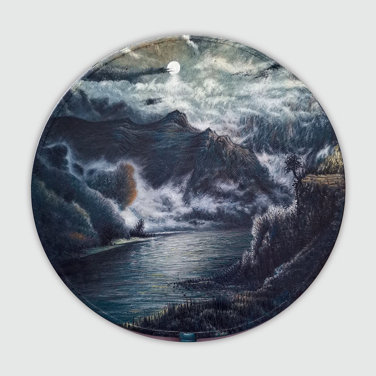 我的团扇风景油画作品《月夜》