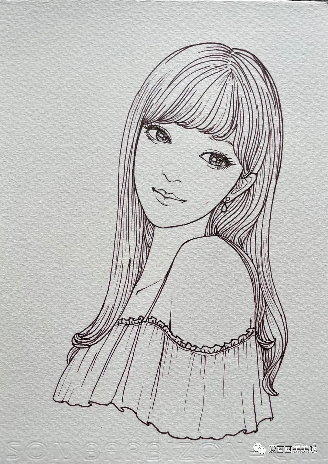 手绘淡彩漂亮女孩