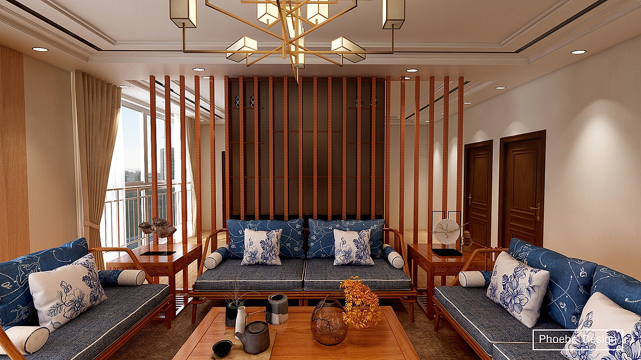 新中式客厅（图ZMTM5MjgwNjIw） - 家装设计 - 站酷设计师PhoebeDesign原创素材 - 站酷ZCOOL