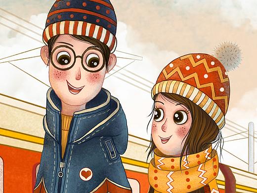 情侣结伴出门坐火车旅游探亲