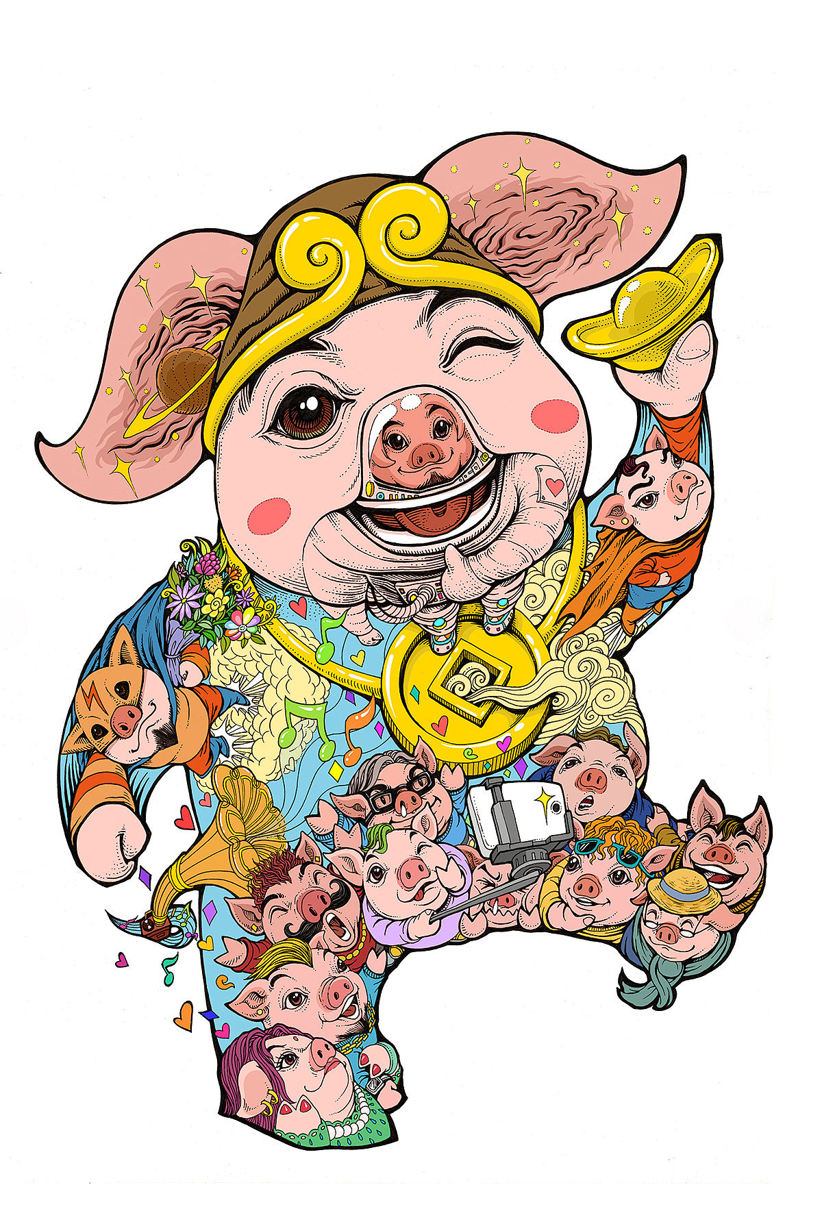 《萌猪部落》：“祝你平安，诸事顺利！”（图ZMTIxMDE4MzY4） - 商业插画 - 站酷设计师傅淳强画者之旅原创素材 - 站酷ZCOOL