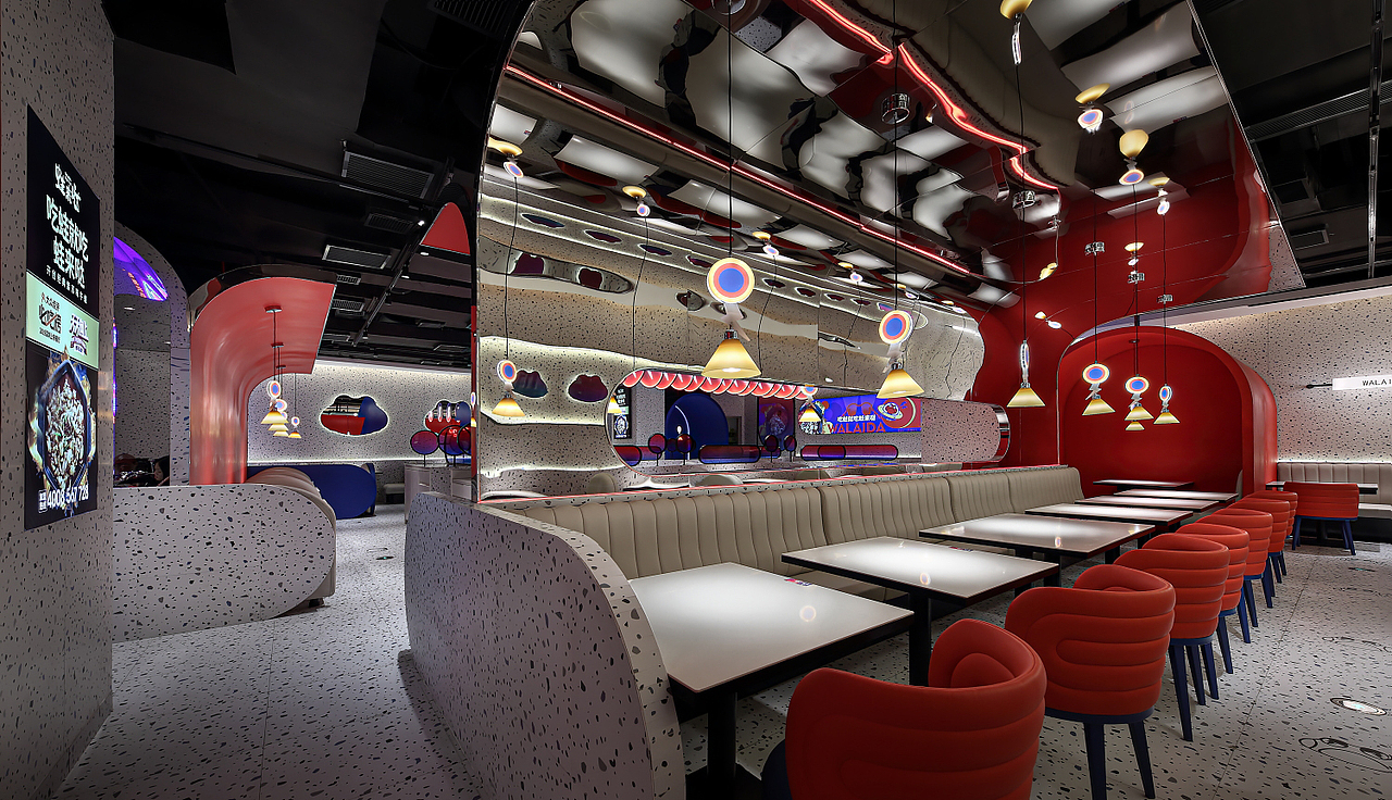 蛙来哒·餐厅设计,红与蓝的碰撞,餐厅秒变情绪空间