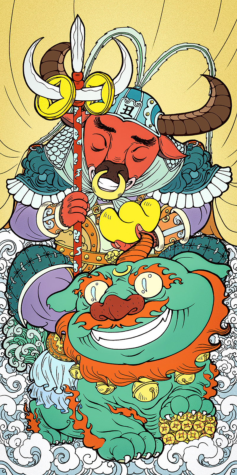 牛年牛魔王生肖手机壳壁纸过程分解