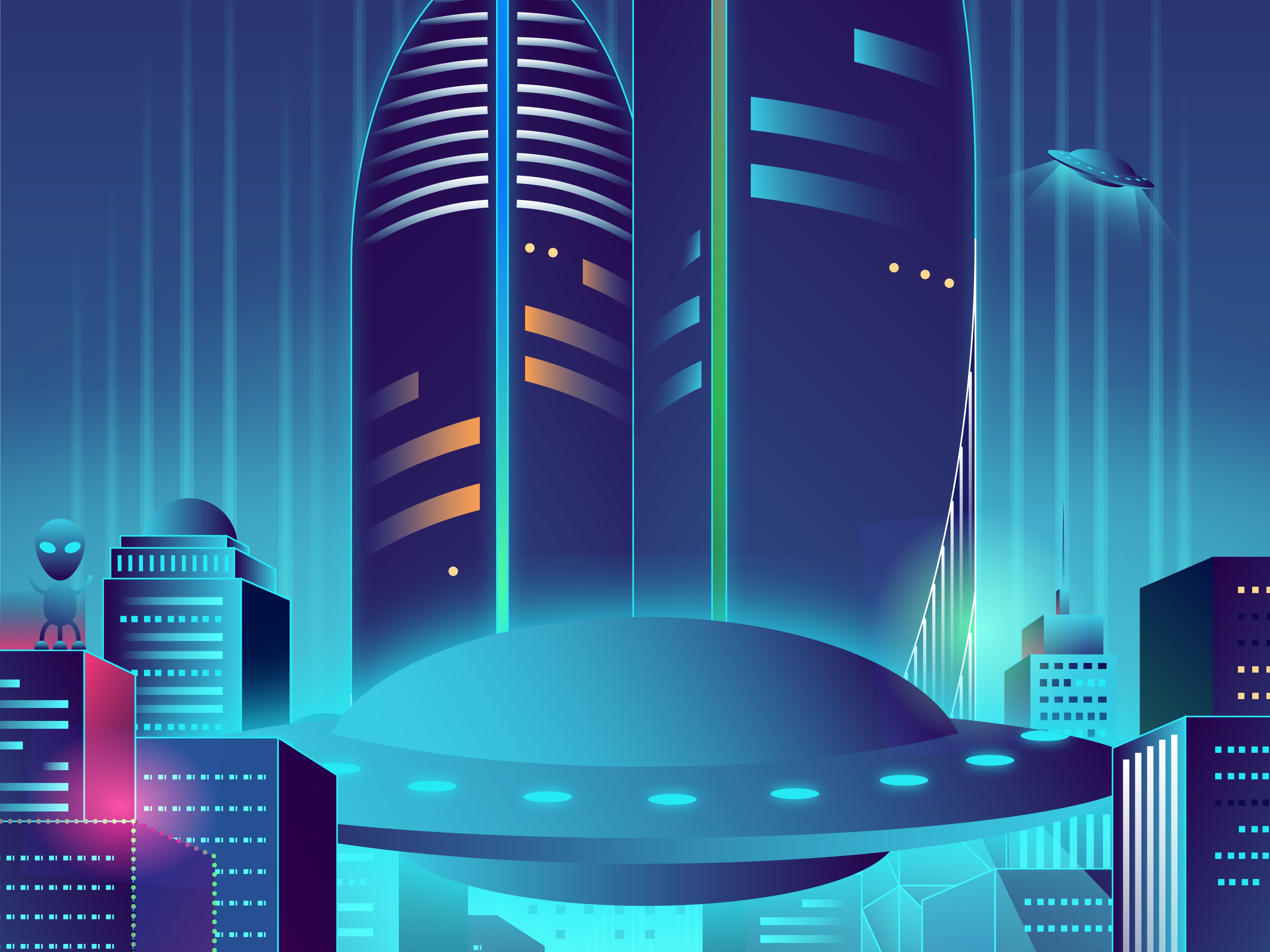 赛博朋克科幻风格未来城市厦门世贸双子塔