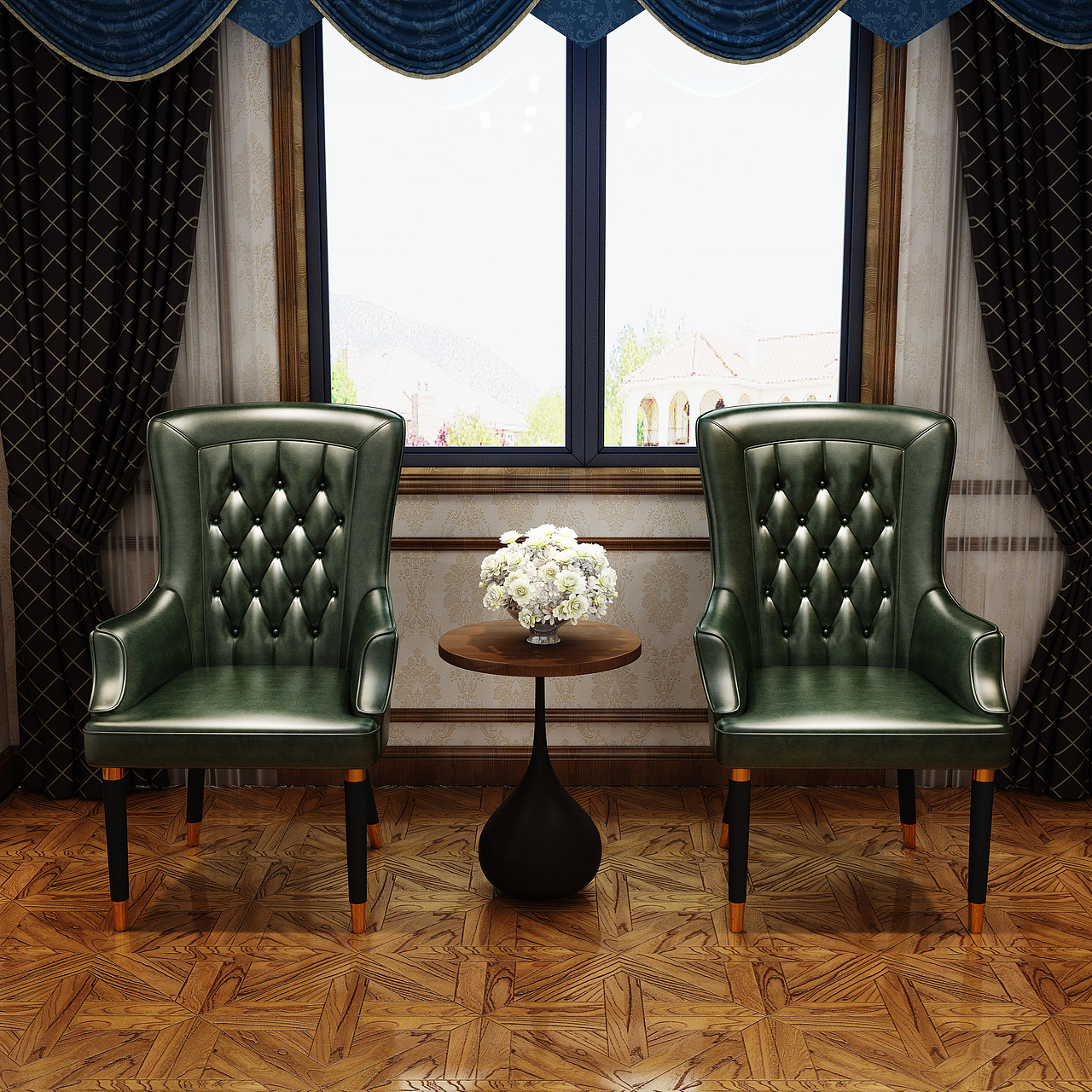 书房美式古典椅效果图