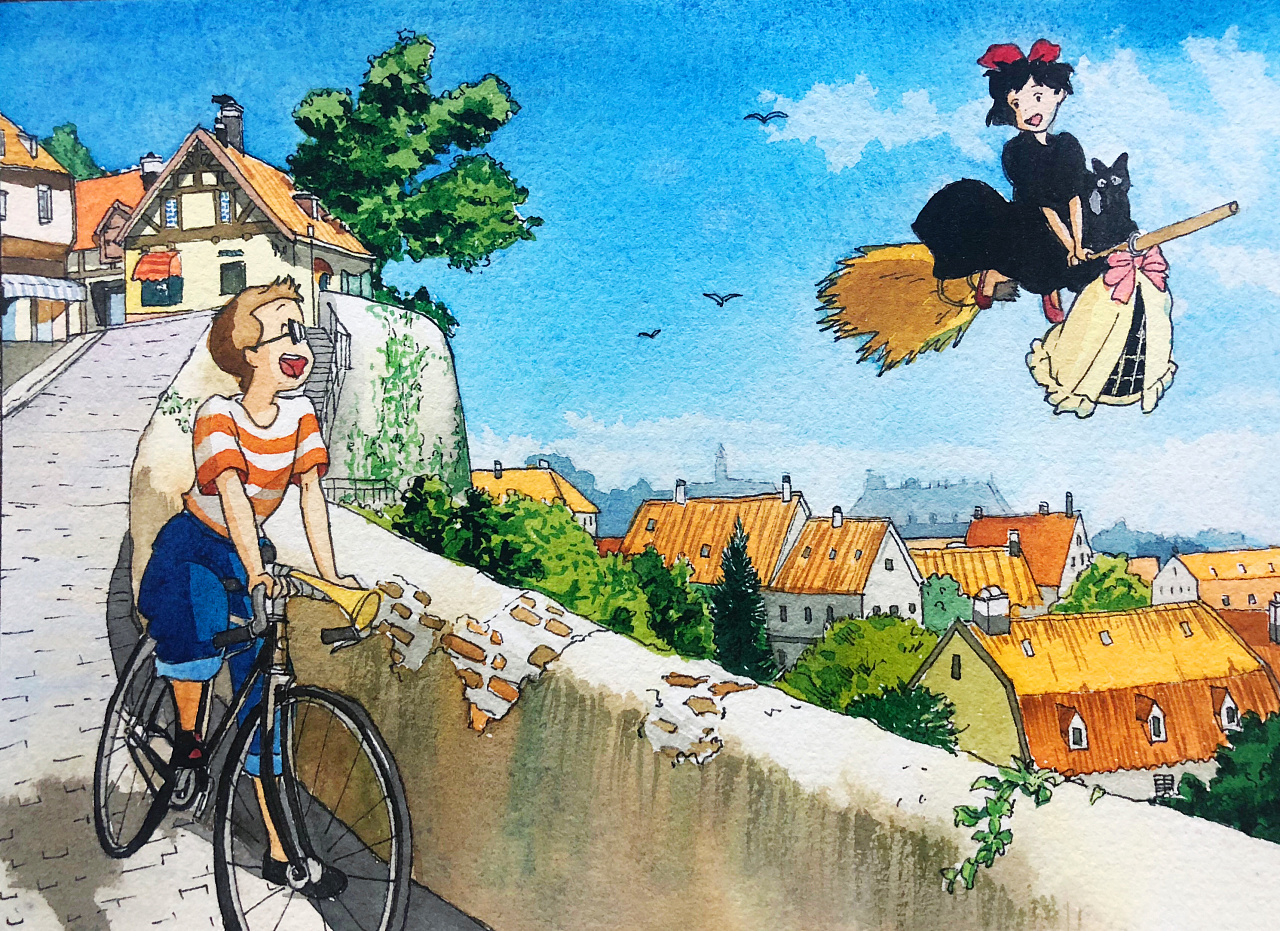 钢笔淡彩临摹宫崎骏作品