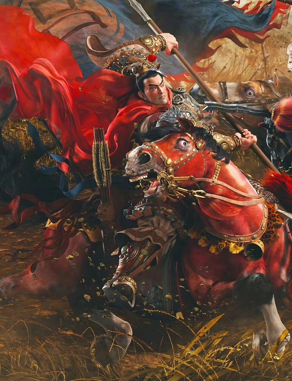 油画场景手绘三英战吕布