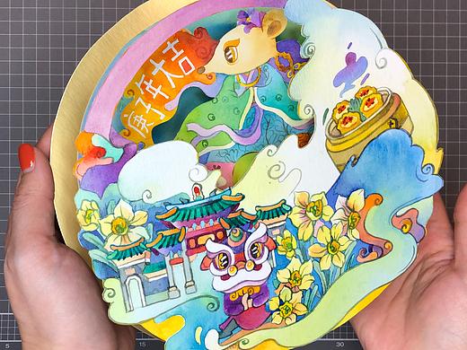2020鼠年水彩插画立体纸艺