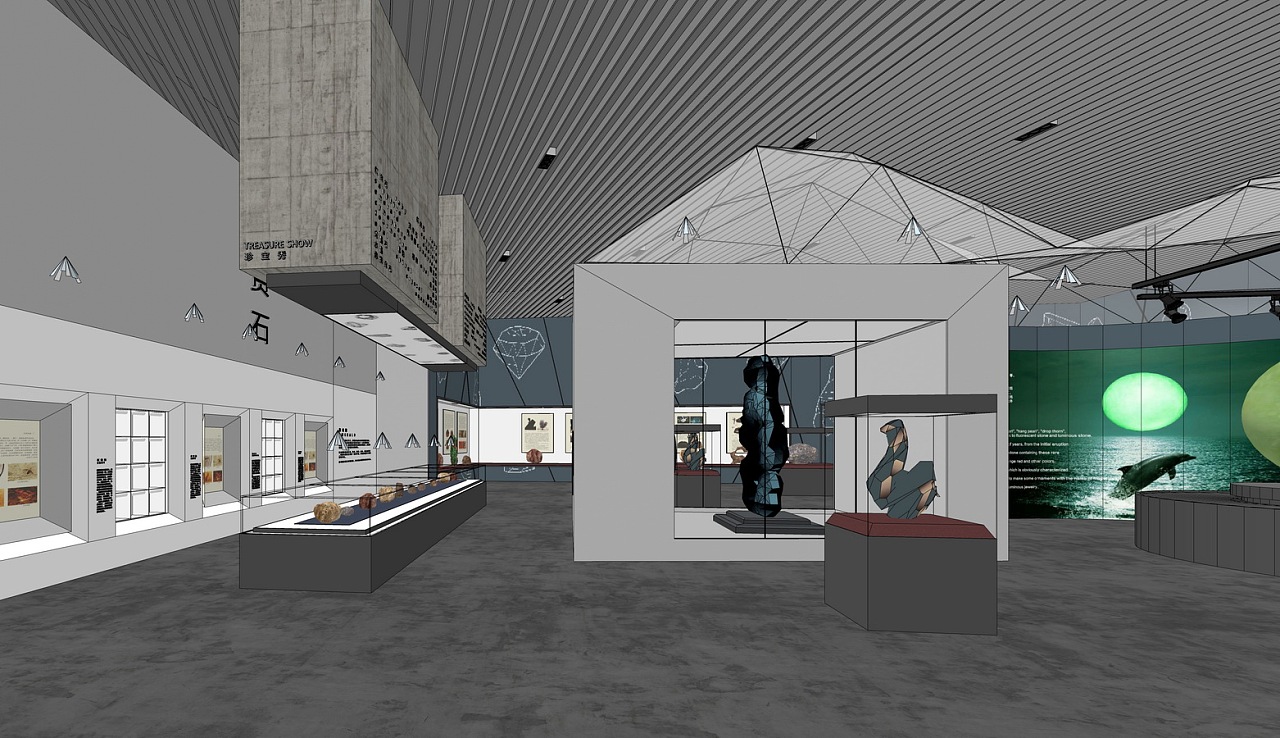 中式博物馆空间su模型下载