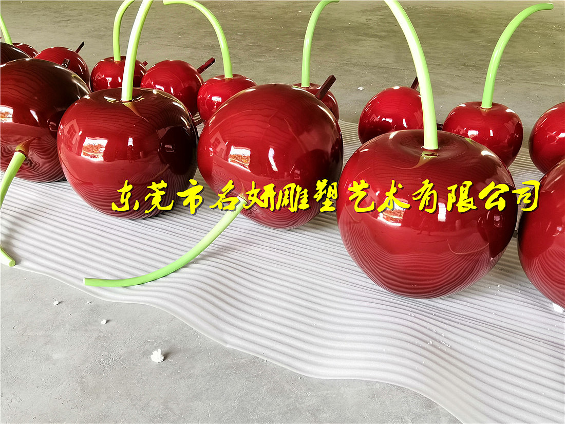 红润剔透仿真樱桃玻璃钢车厘子雕塑种植基地宣传摆件