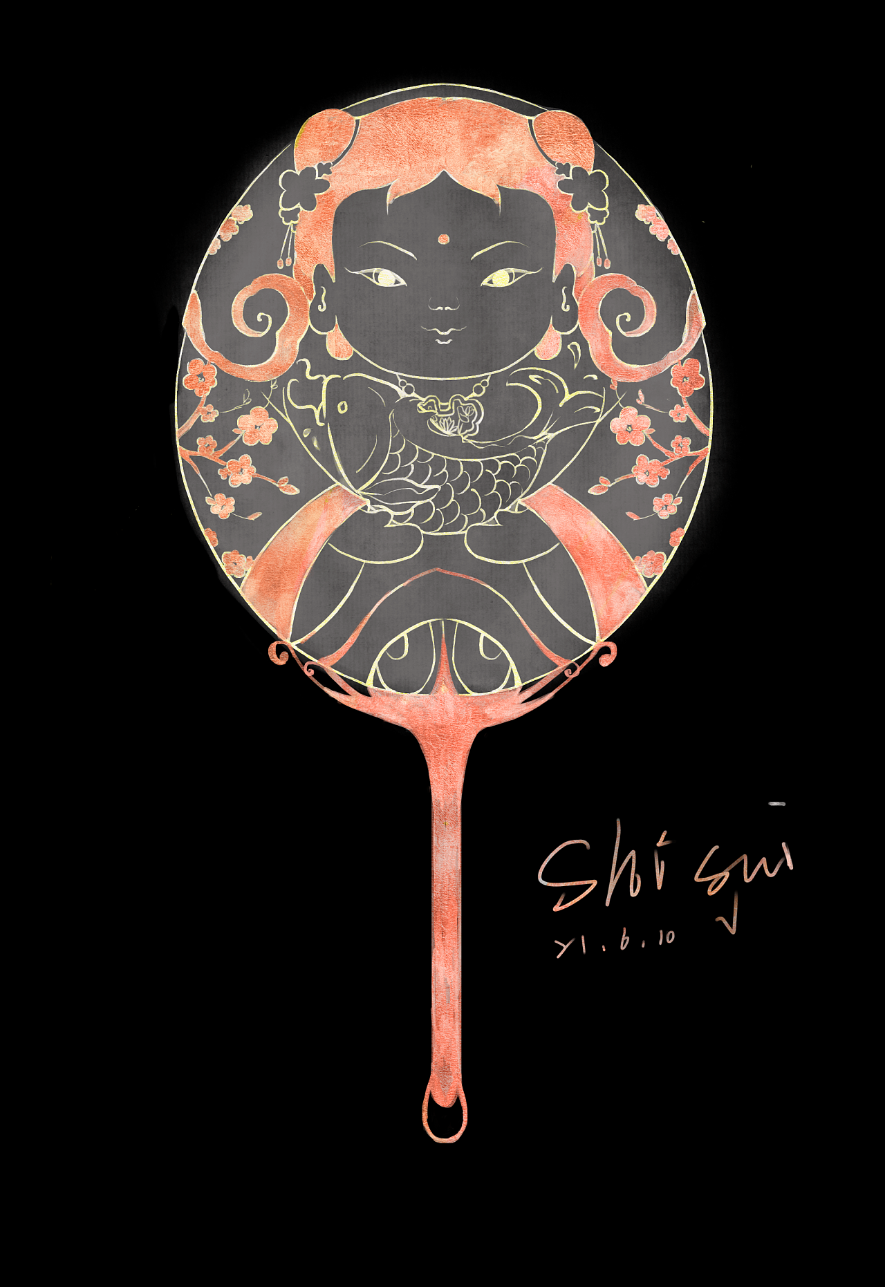 惠山泥人蜜桃乌龙扇|插画|创作习作|shisui时岁 - 原创作品 - 站酷