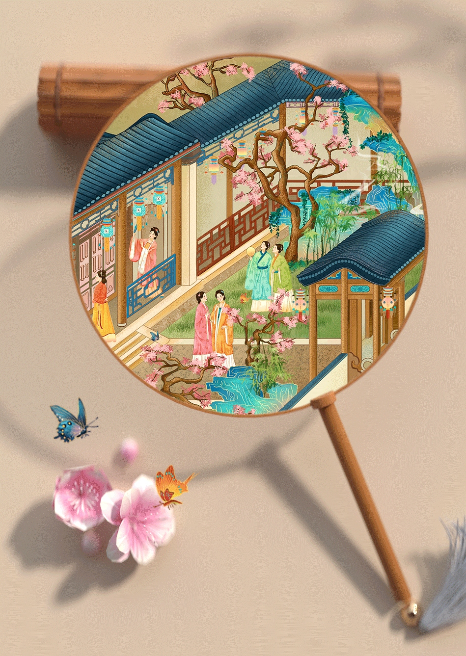 国风插画十二月行宫图*油墨质感