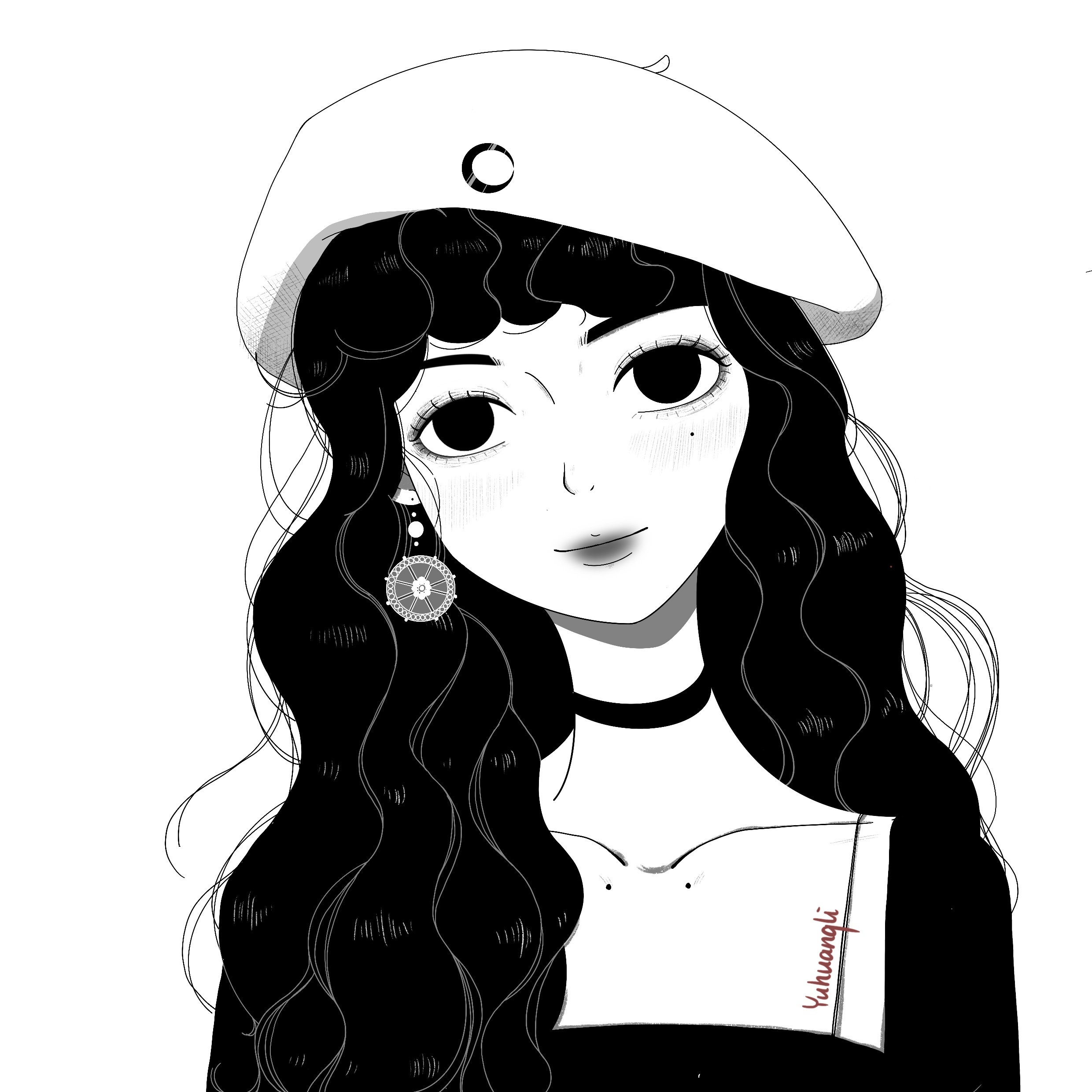 黑白少女头像|插画|创作习作|yuhuangli - 原创作品 - 站酷 (zcool)