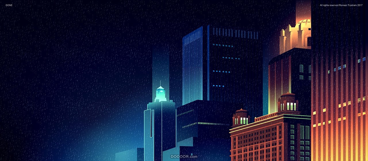 摩洛哥trystram城市夜景霓虹插画