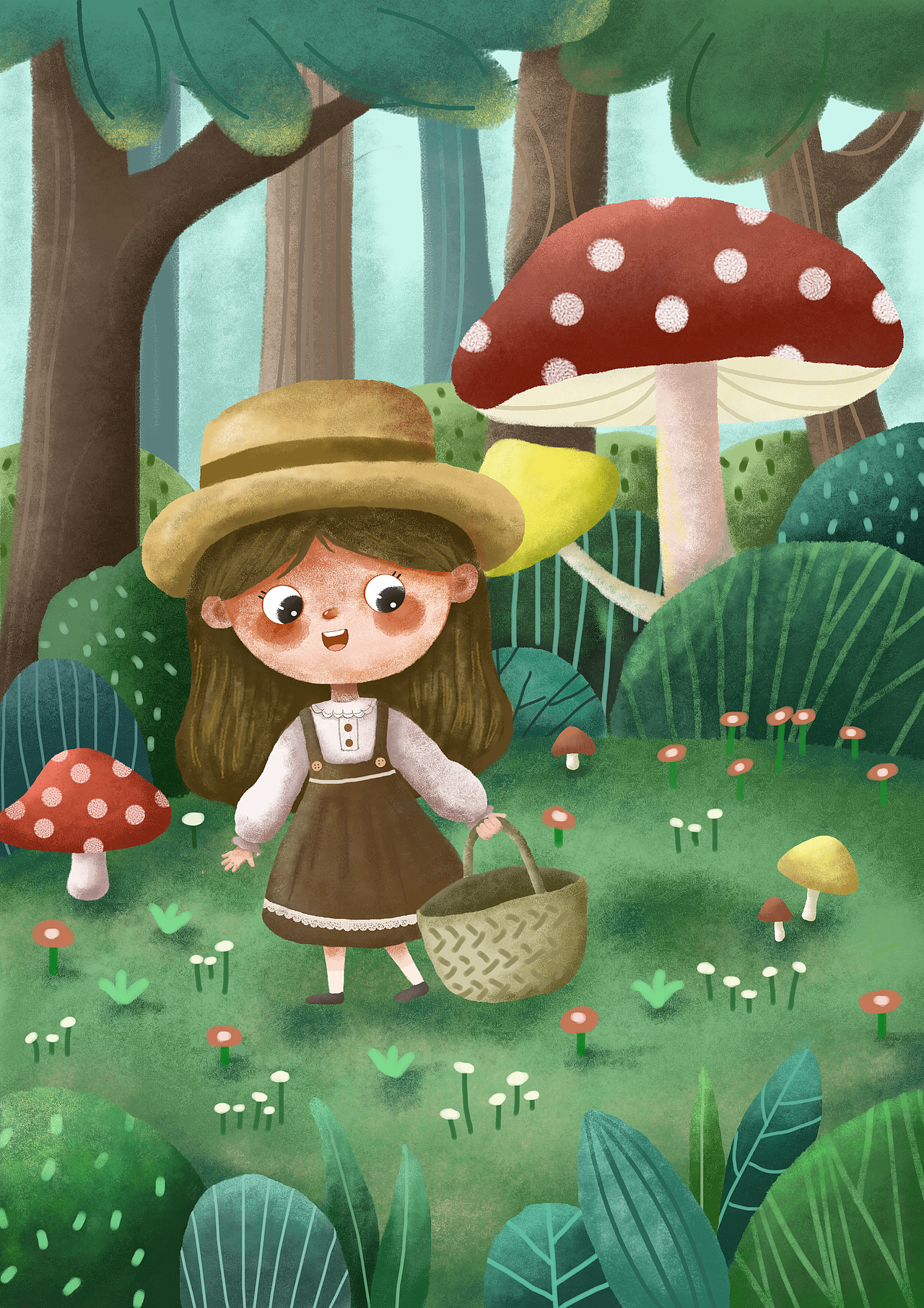 采蘑菇的小姑娘