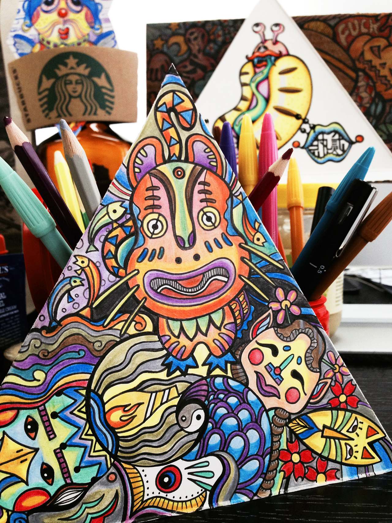 手绘插画涂鸦——日式风格无厘头插画 三角纸板