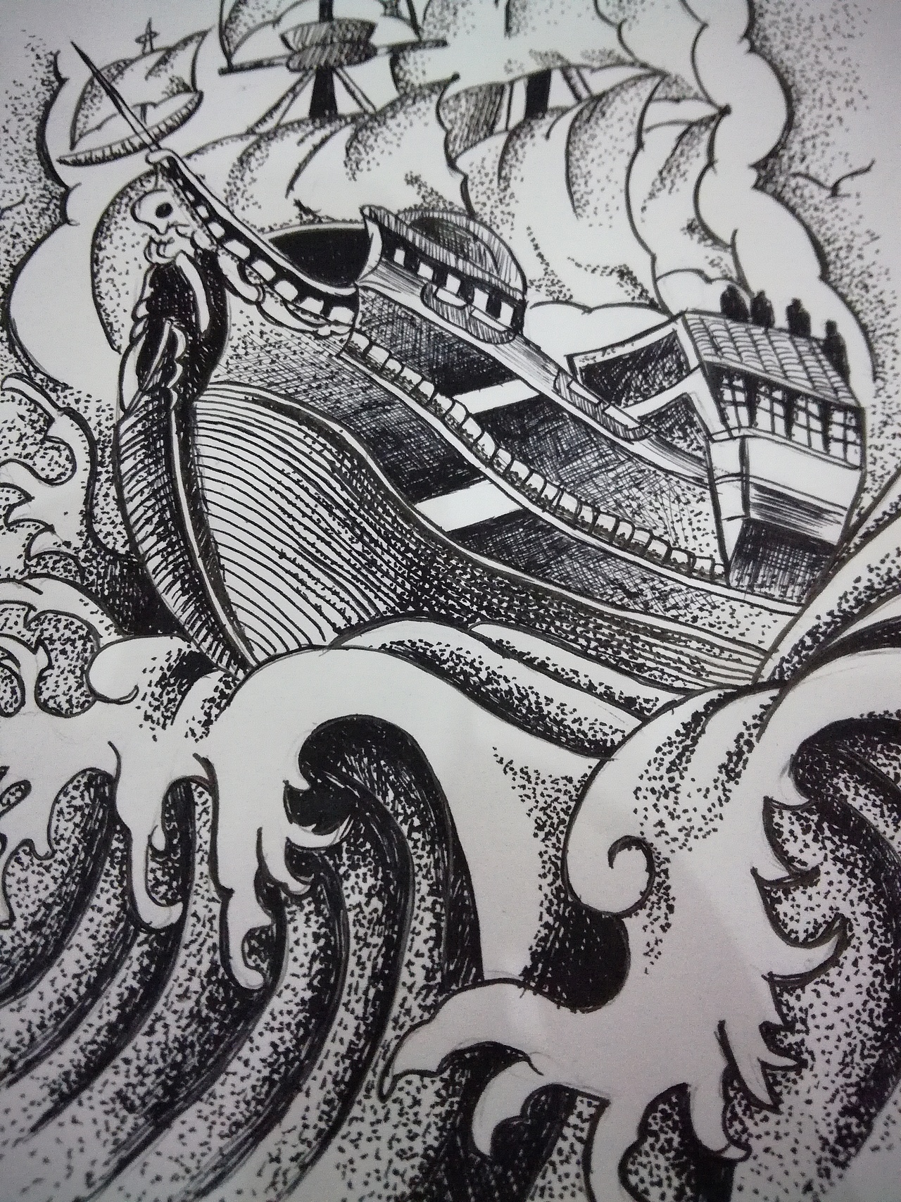 钢笔画乘风破浪