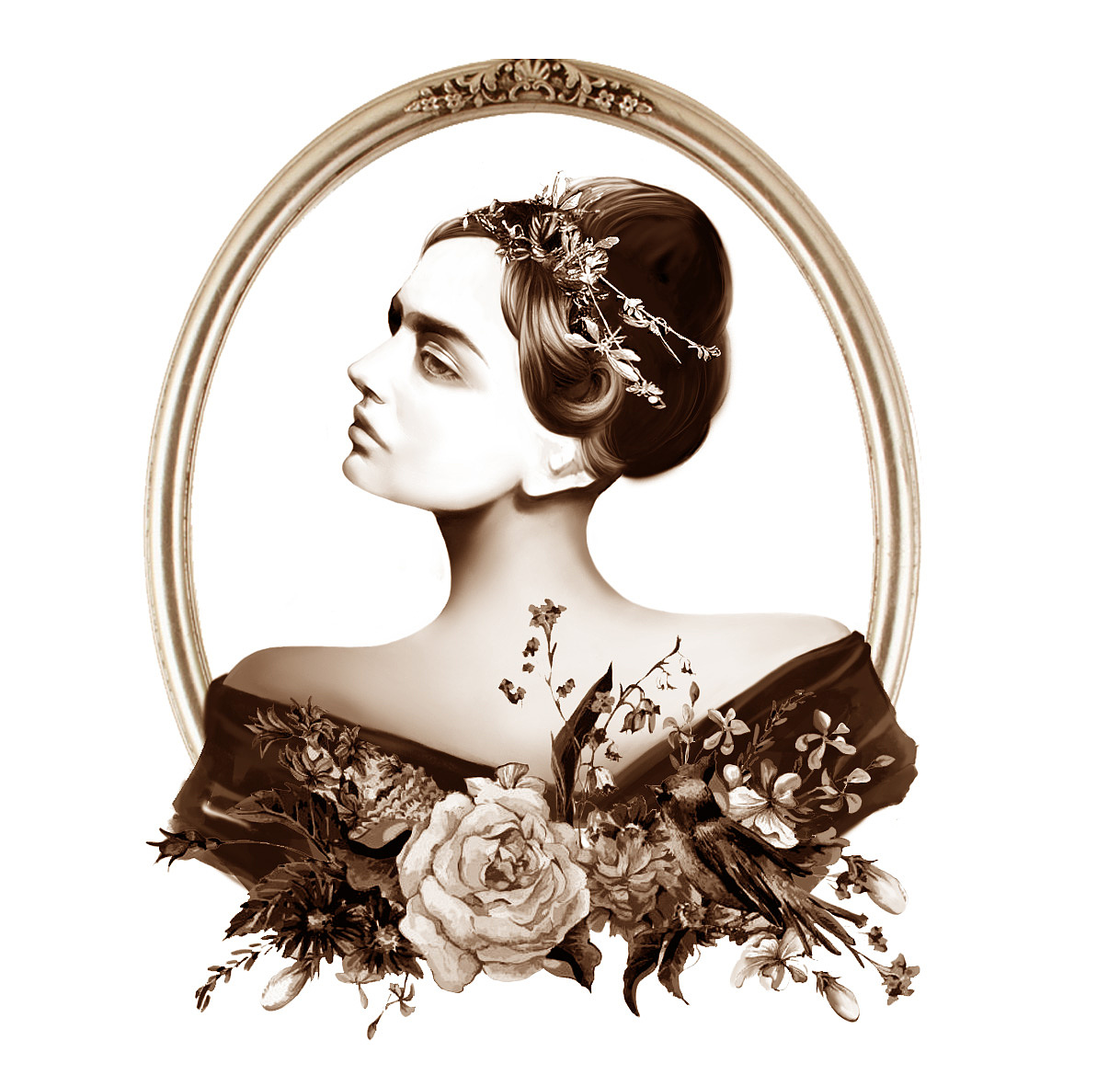 欧美风复古人物 头像 插画