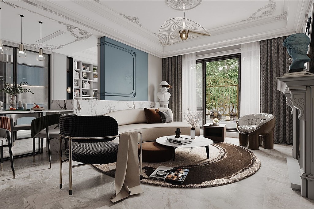 名门世家90㎡简法轻奢风效果图