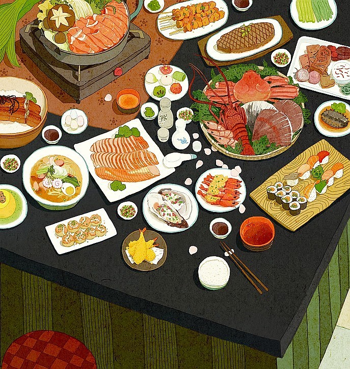 桌上食物（图ZMTEzNjY2MzY=） - 商业插画 - 站酷设计师飞行猴原创素材 - 站酷ZCOOL
