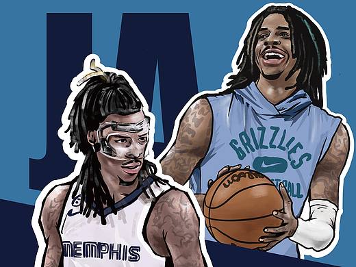 nba球星莫兰特插画