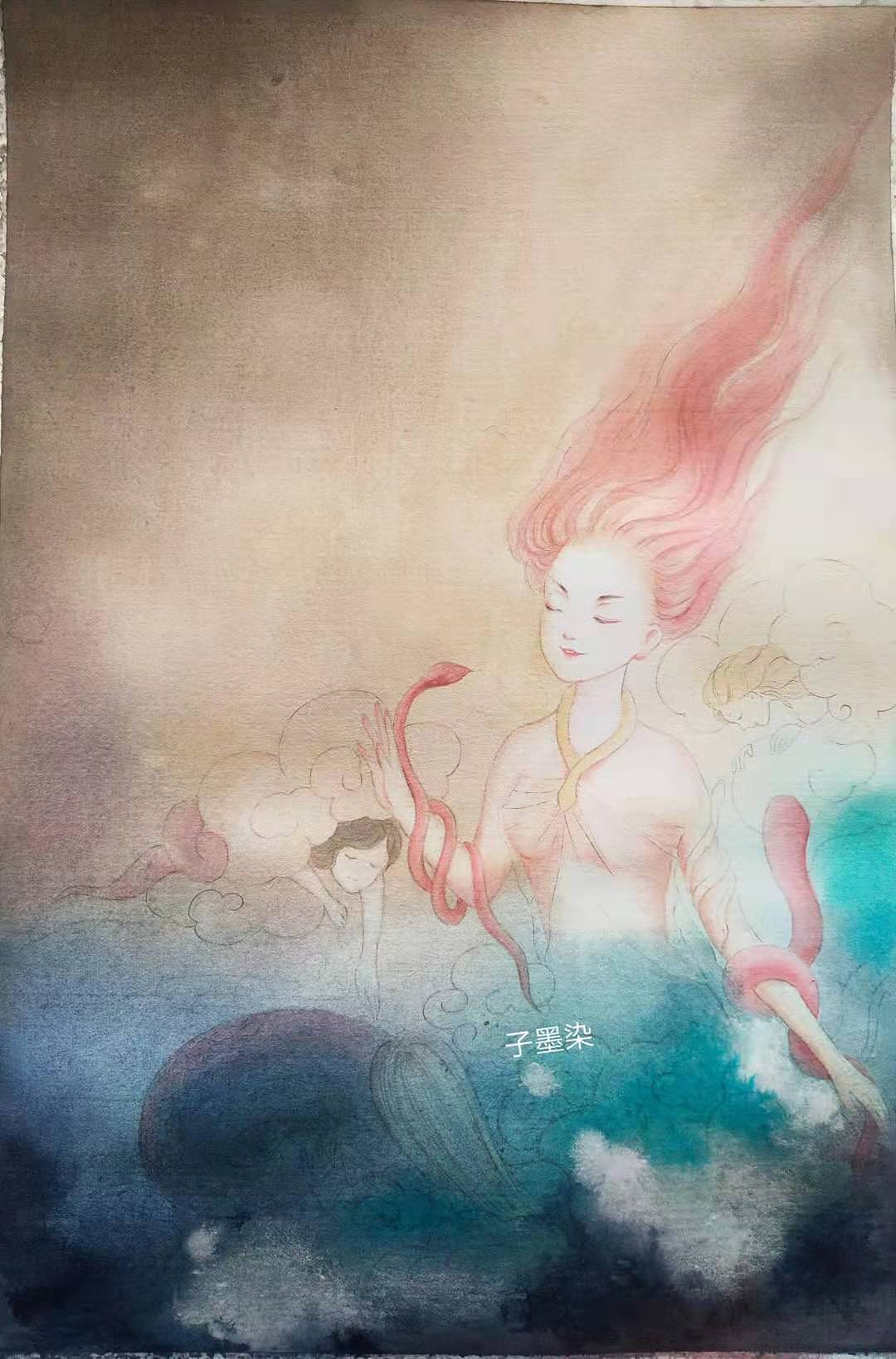 原创水彩古风-东海水妖|插画|商业插画|子墨染366 - 原创作品 - 站酷