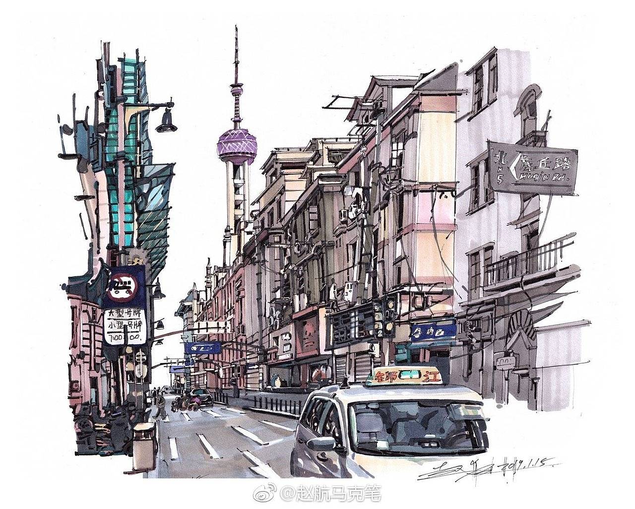 《上海》手绘合集（图ZMTUxODYxMTg4） - 绘画 - 站酷设计师赵航马克笔原创素材 - 站酷ZCOOL