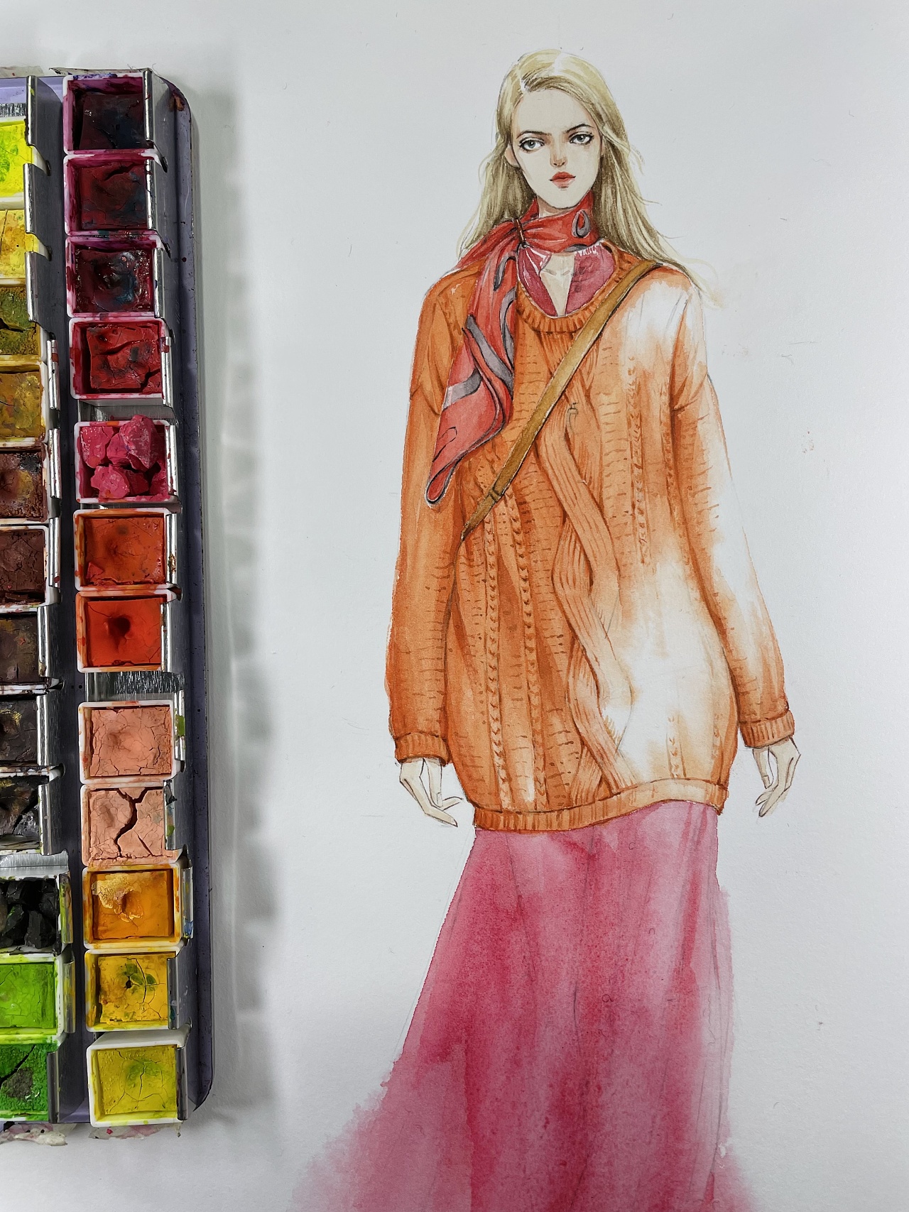 水彩-针织薄纱面料绘制步骤