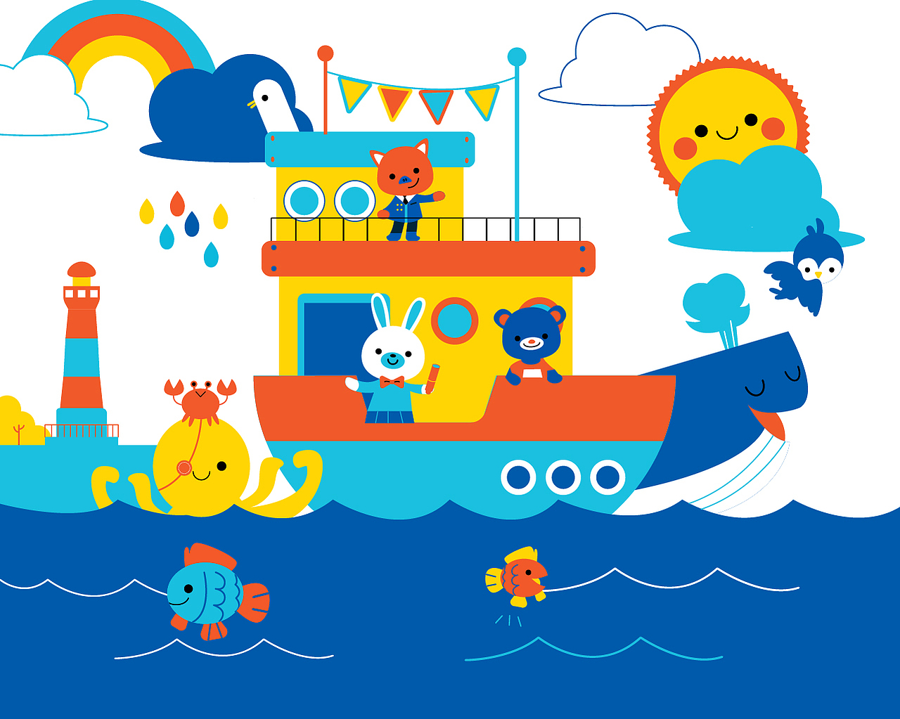 开心萌宠  儿童动物卡通形象扁平设计