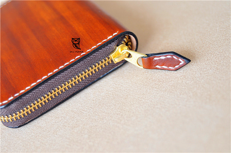 头层牛皮植鞣拉链手包 风琴手拿包 钱包 手工皮具