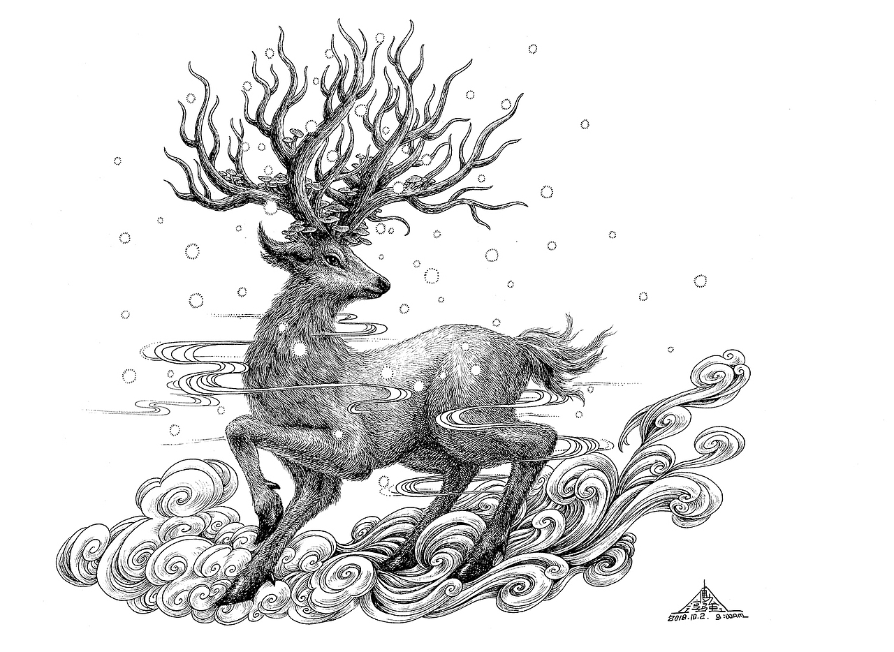 两幅商稿：《云中鹿》《人参与黑枸杞》（图ZMTMwMzczMjA4） - 商业插画 - 站酷设计师傅淳强画者之旅原创素材 - 站酷ZCOOL