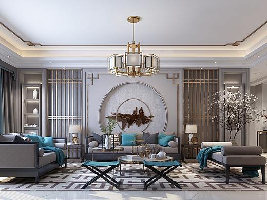 新中式客餐厅（个人主页-ZMzI5NjI5MDg=） - 家装设计 - 站酷设计师1992效果图晨希原创素材 - 站酷ZCOOL