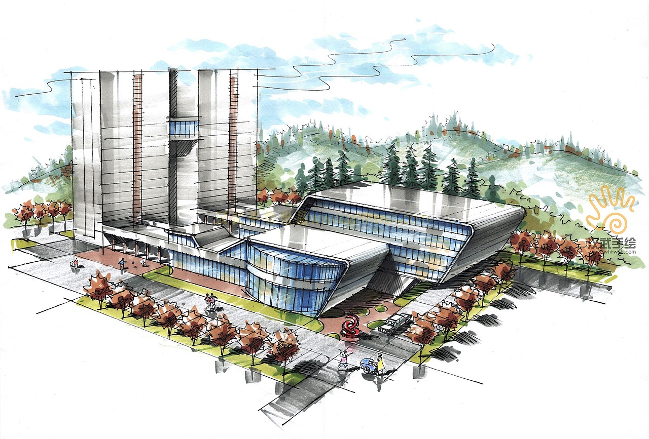 双十一建筑手绘作品（图ZMzc3NjcxMjA=） - 建筑设计 - 站酷设计师汉武手绘原创素材 - 站酷ZCOOL