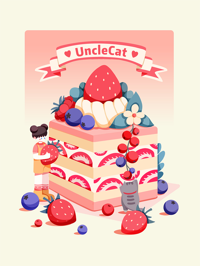插画 | 猫与我【甜点篇】之草莓蛋糕