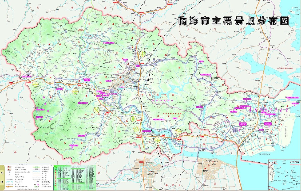 浙江省浙江临海市旅游手绘地图