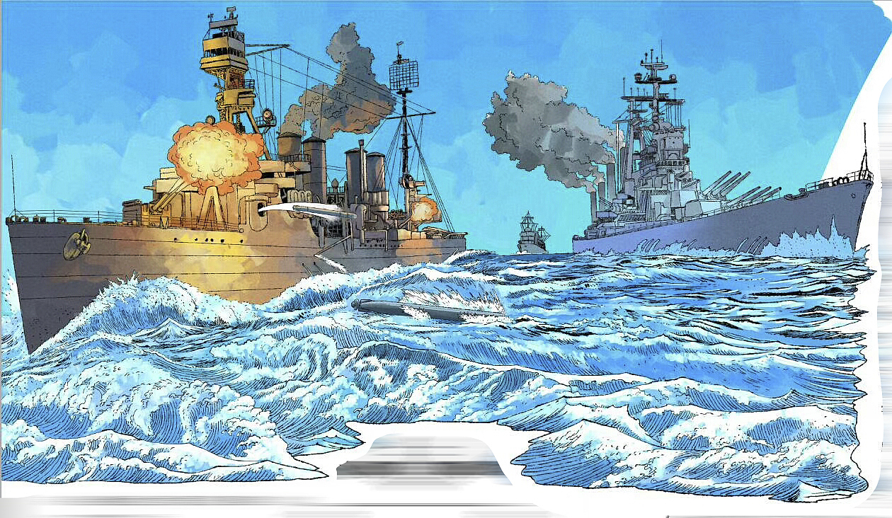 写实二战漫画插画 写实空战海战插画 写实军事插画