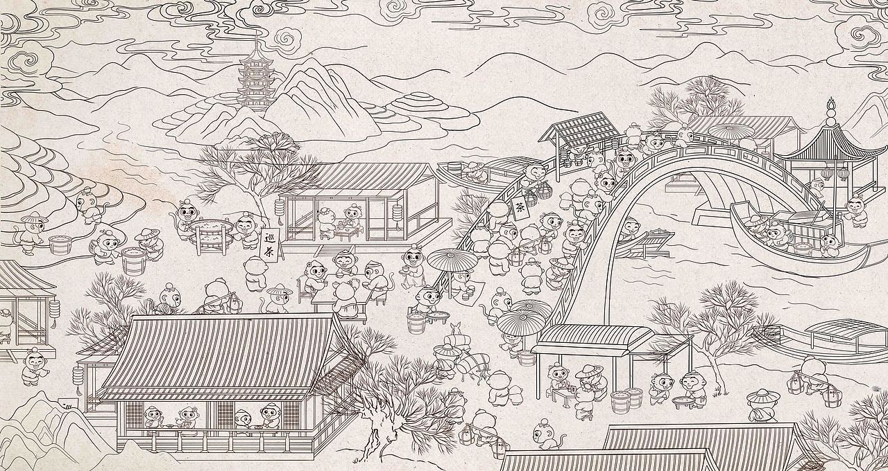 【清明上河图】✖️【巡茶】茶饮品牌包装插画设计