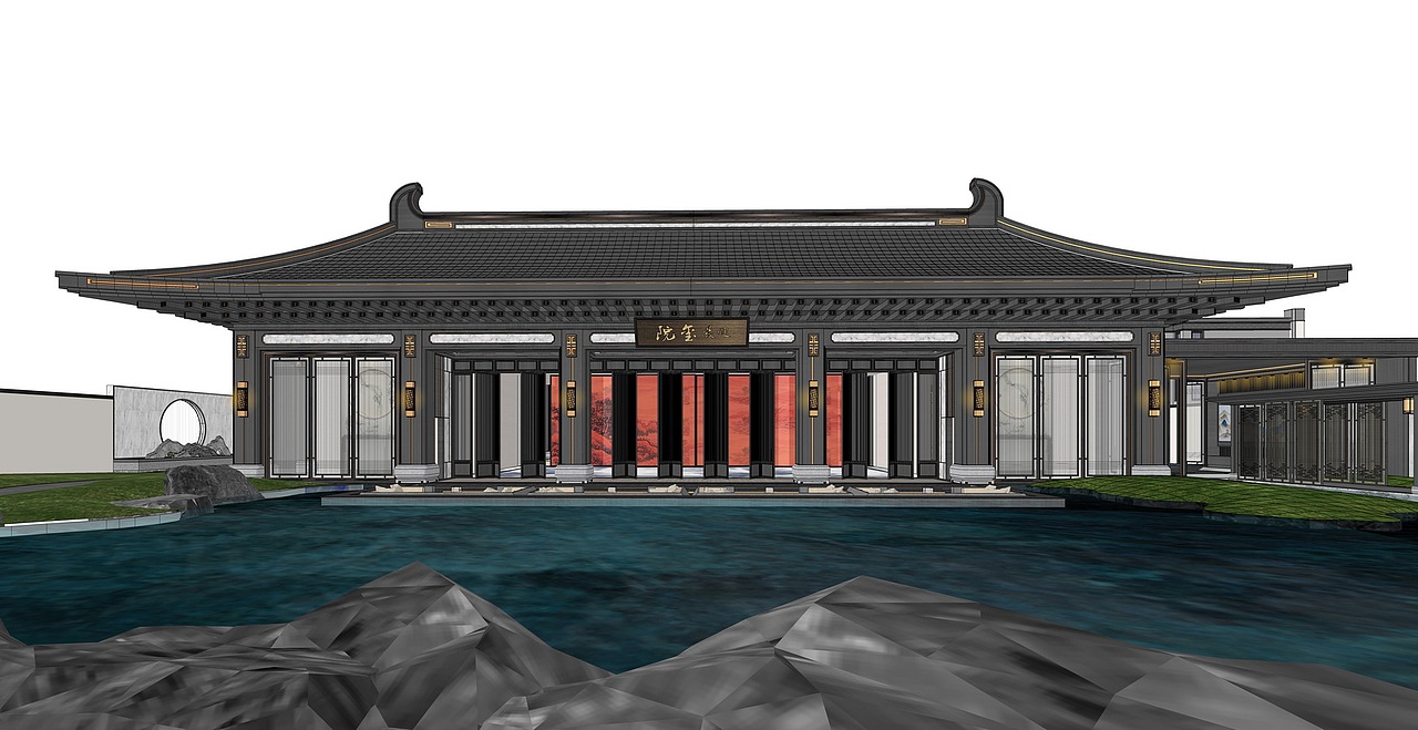 建发玺院新中式示范区景观SU模型下载