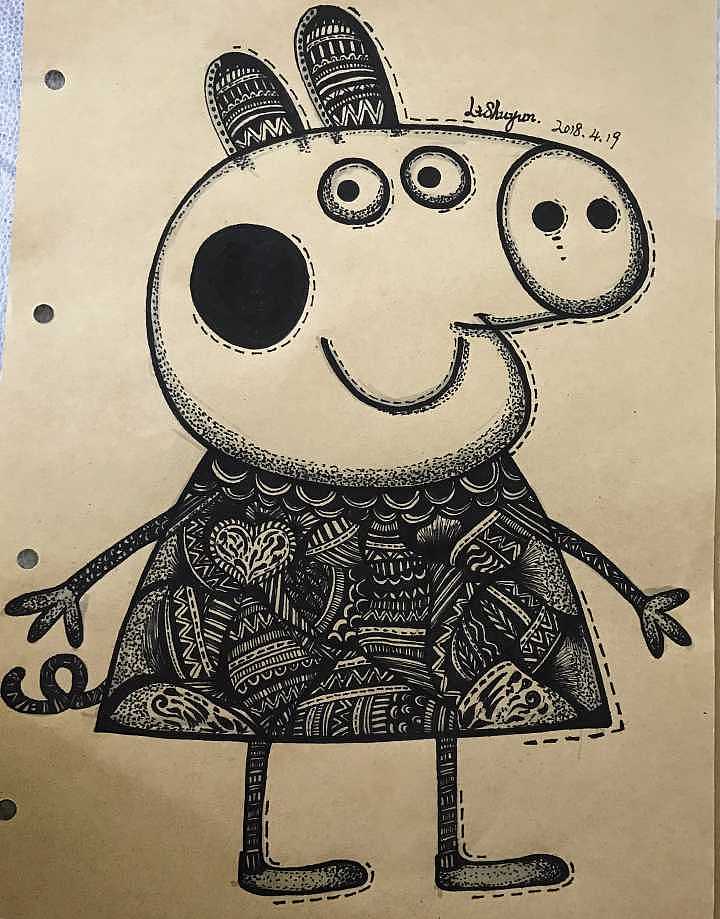 线描画小猪佩奇
