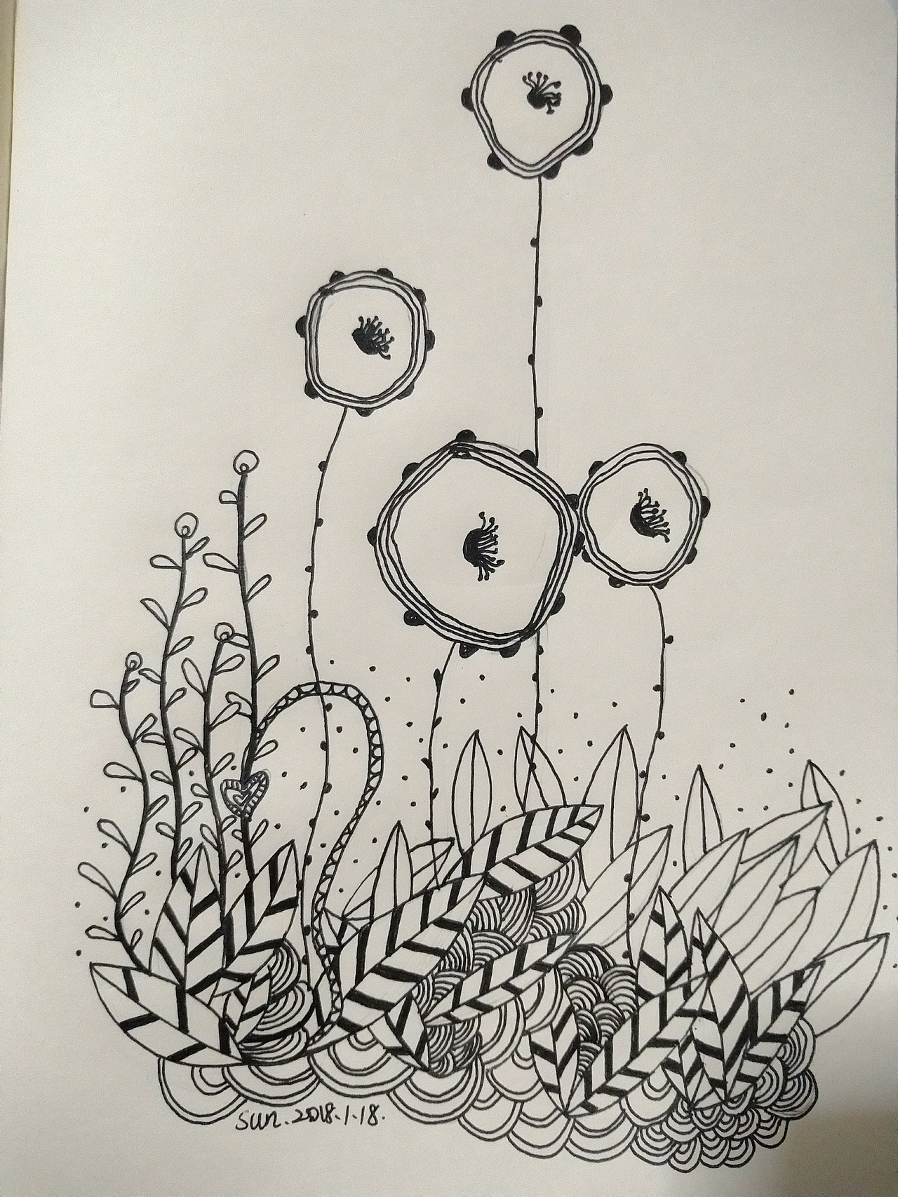 黑白装饰画手绘系列之摇曳生姿