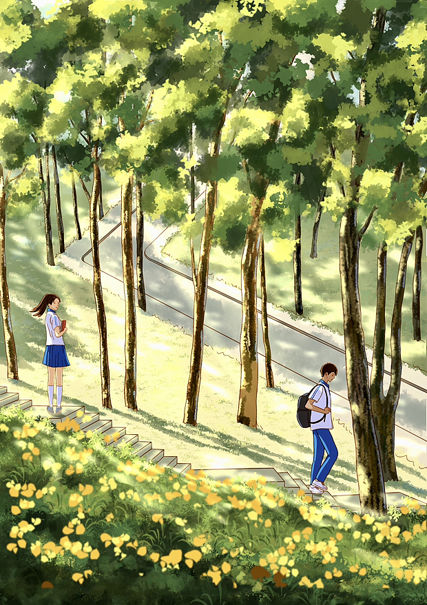 《暗恋》青春校园小说封面插画（图ZMzI3NzU4NzA0） - 艺术插画 - 站酷设计师江南入墨原创素材 - 站酷ZCOOL