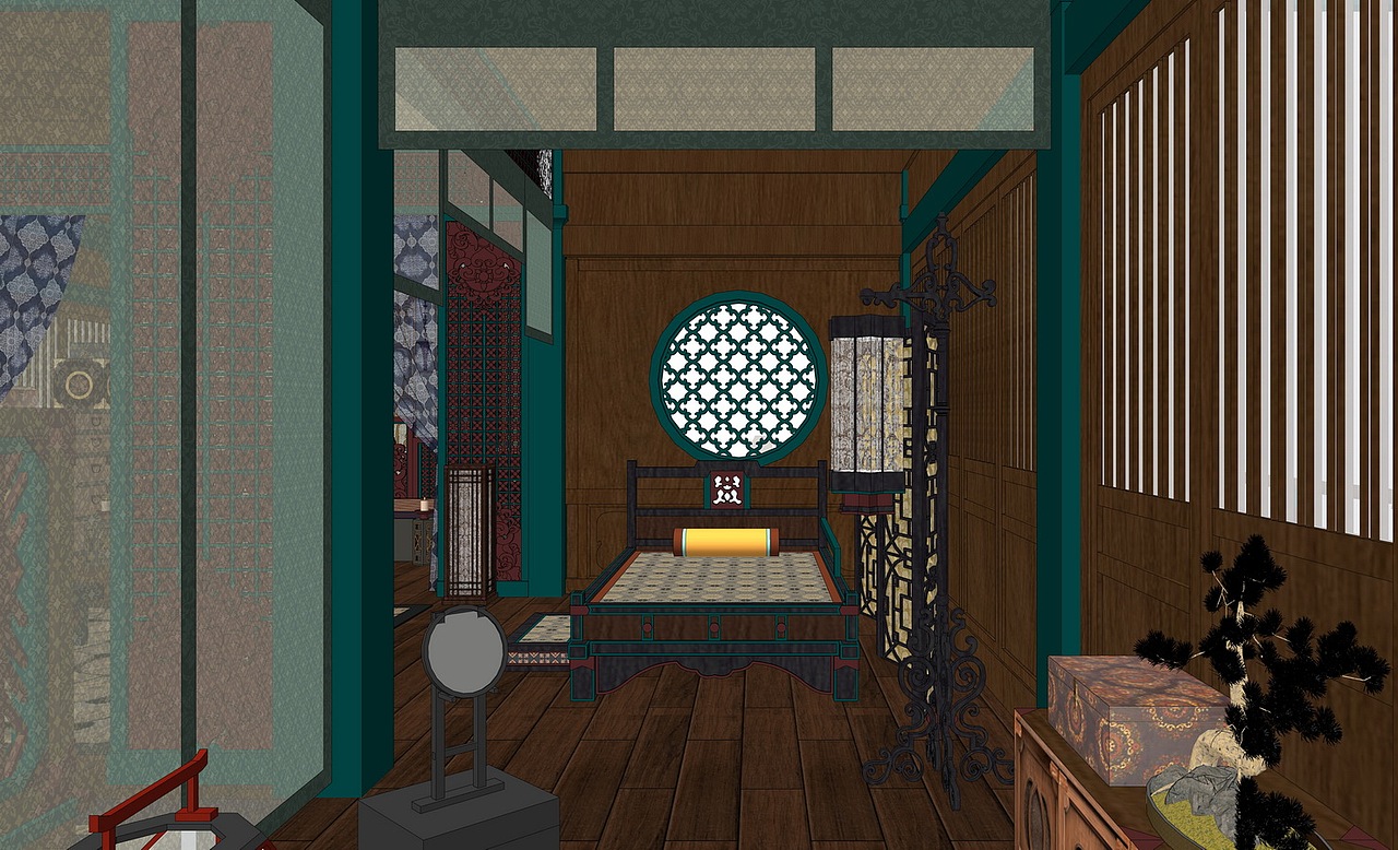 古代寝室su模型下载