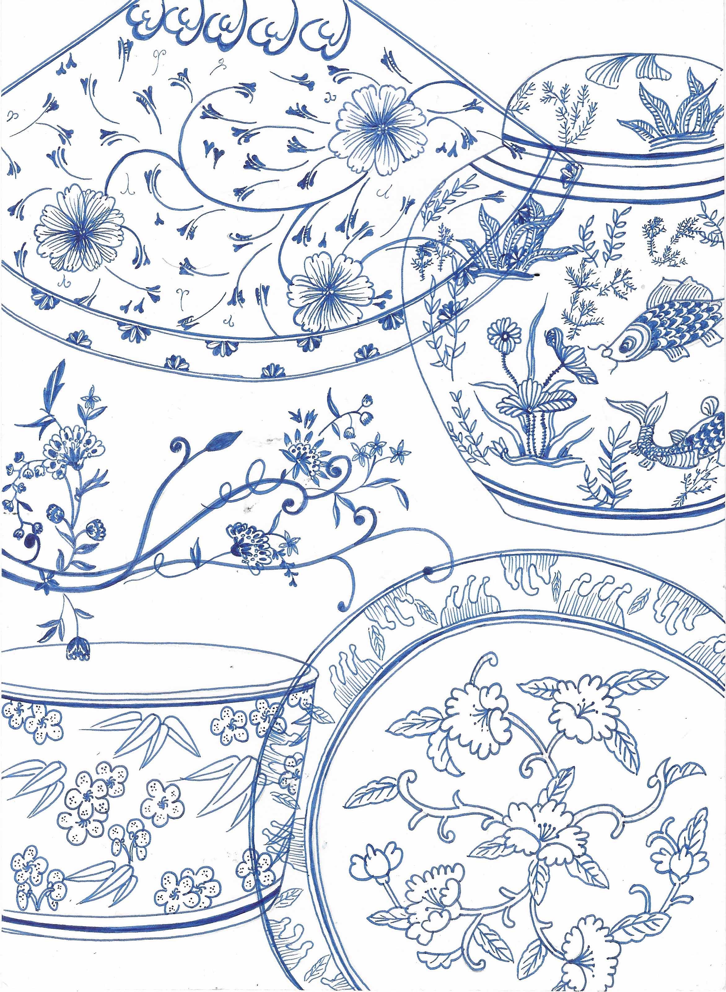 蓝色线条的中国风