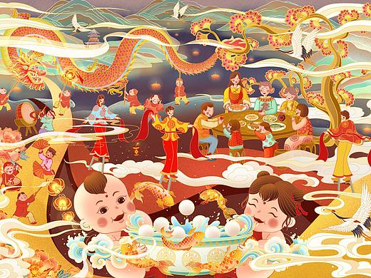 闹元宵（个人主页-ZNDkwMjc1MzY=） - 商业插画 - 站酷设计师猪仔静原创素材 - 站酷ZCOOL