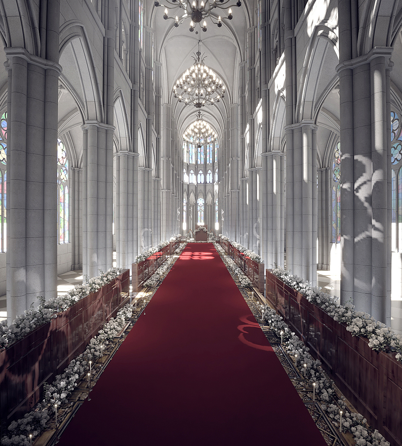 3d婚礼效果图 教堂自然光表现