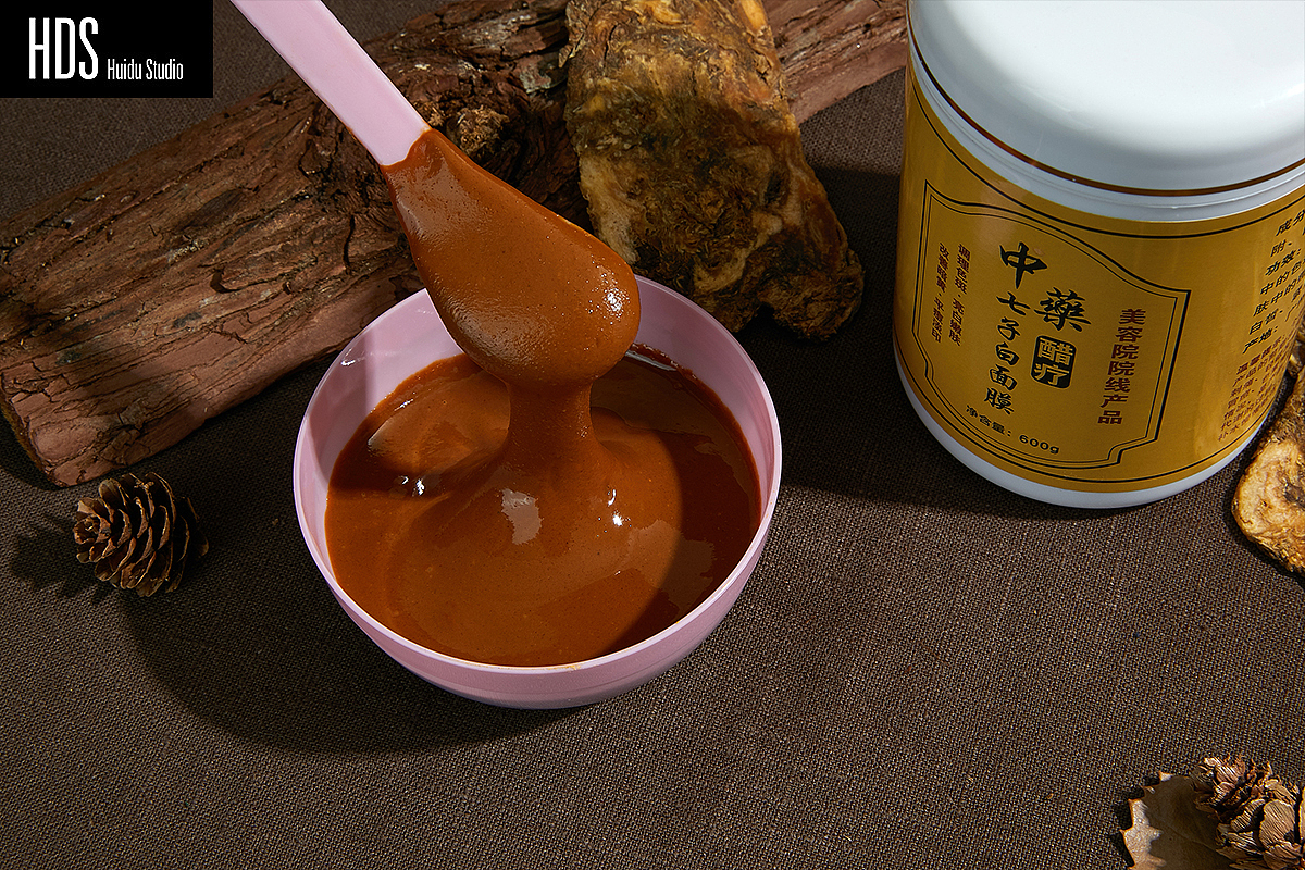 中药面膜产品静物场景图拍摄